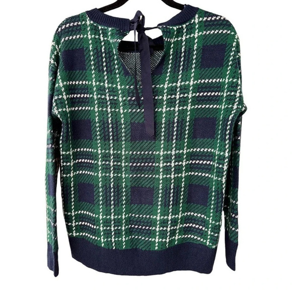 NWT Crown & Ivy Navy Plaid Holiday Party Ribbon Tie Sweater Size Small - Picture 6 of 6